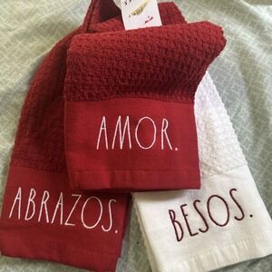 New Rae Dunn Kitchen Towels Set Of 3 Amor Besos Abrazos New